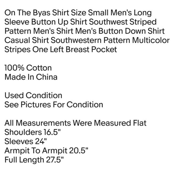 On The Byas Shirt Size Small Men's Long Sleeve Button Up Shirt Southwest Striped - Picture 2 of 5